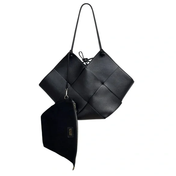 Bob Ore Black Contexture Leather Tote With Removable Suede Compartment Bag - Picture 2 of 15